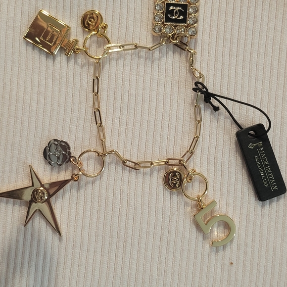 Upcycled Chanel Charms On 14k Gold Bracelet From Italy